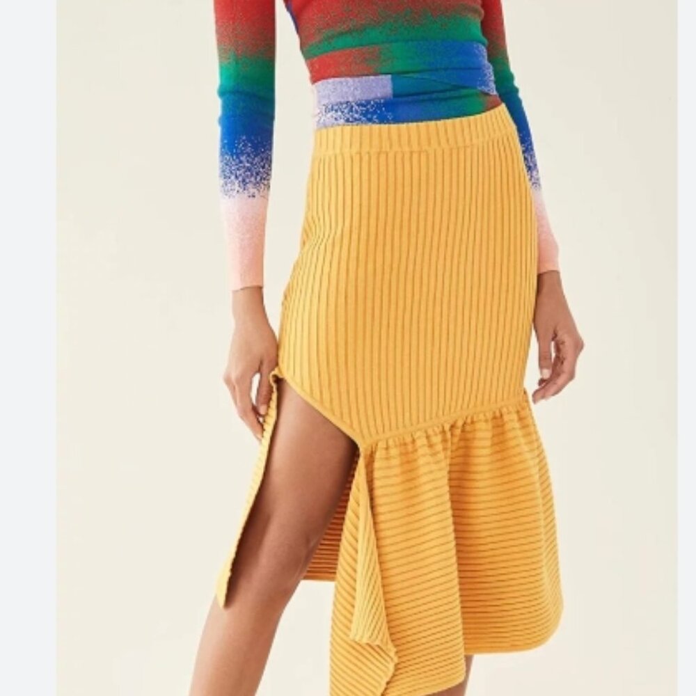 NWT AMUR Isolde Rib-Knit Asymmetrical Skirt in Persimmon XS $348